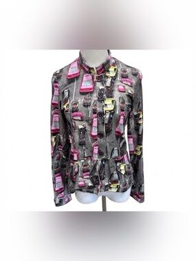 Aventures des Toiles Art to Wear Blazer Size 38 US Small Gray Taxi Car Print